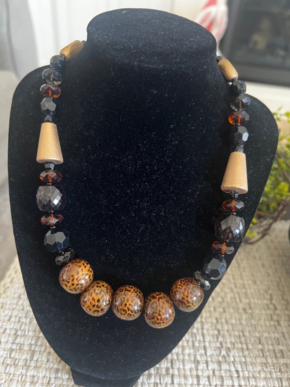 Handcrafted Brown & Black Beaded Statement Necklace and Earrings set - Picture 2 of 2